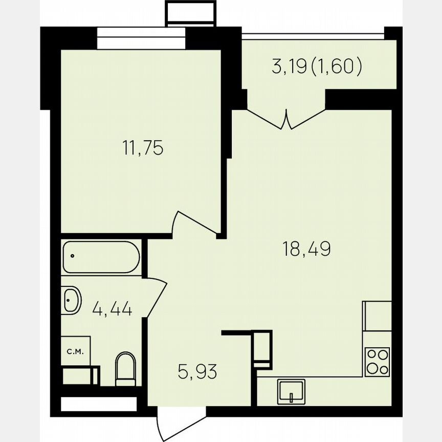 1-к. квартира, 43,8 м², 13/19 эт.