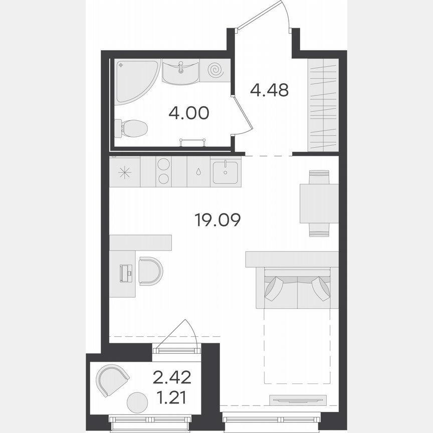Квартира-студия, 28,8 м², 12/15 эт.