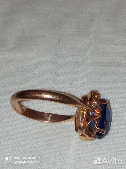 Кольцо золото 583 Сапфир проба СССР р.18.5-19