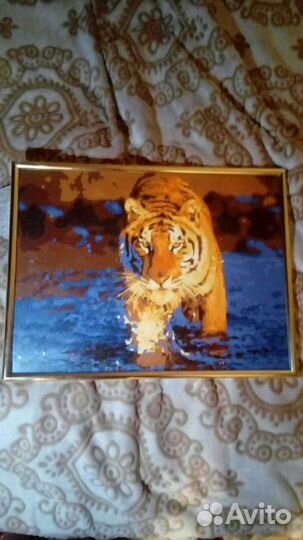 Картина тигр готовая, нарисована по номерам