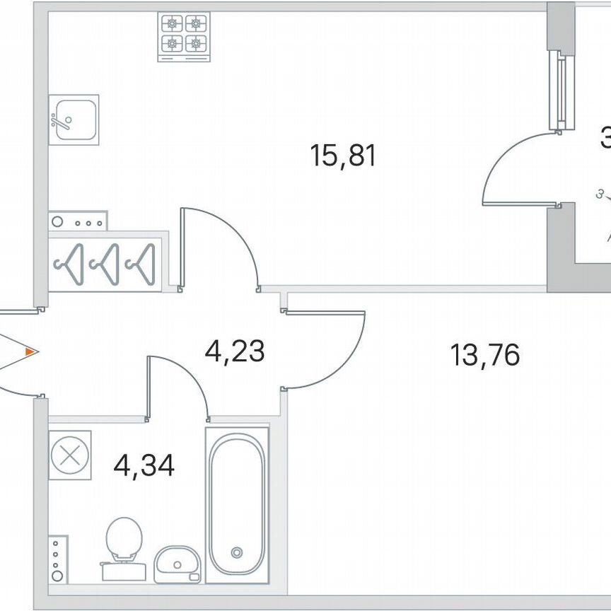 1-к. квартира, 39,8 м², 1/4 эт.