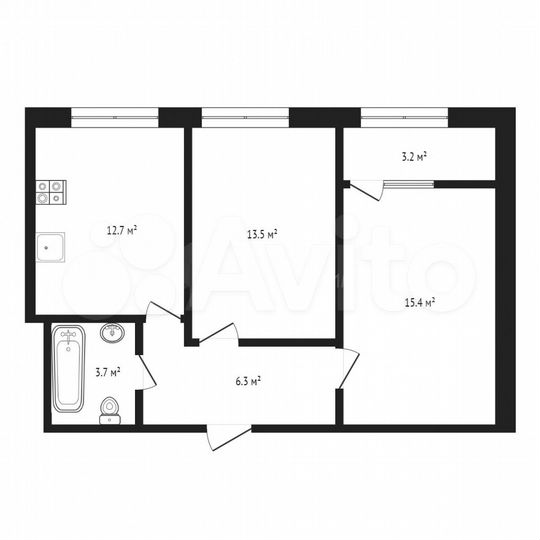 2-к. квартира, 45,4 м², 11/15 эт.