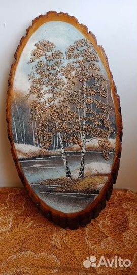 Картина панно на срезе дерева