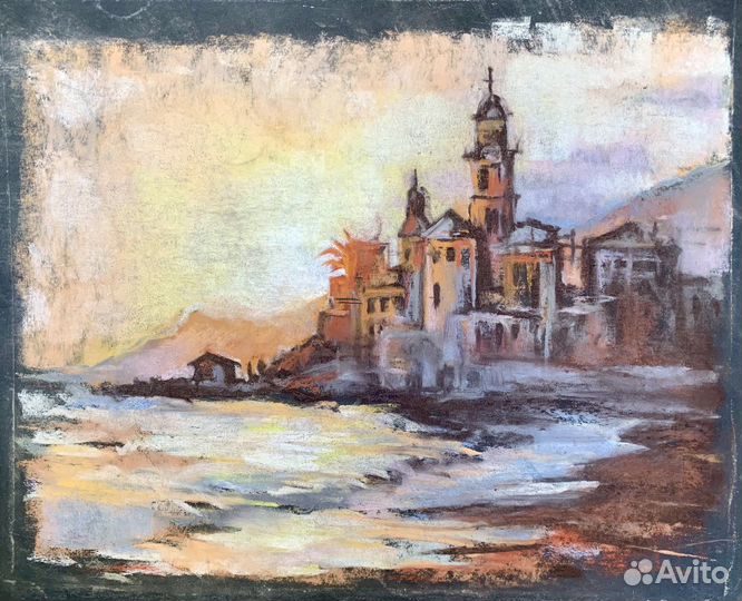 Картина «Закат на южном побережье» сухая пастель