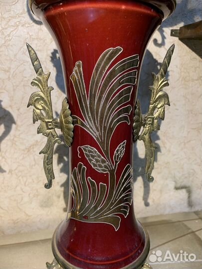 Старинные каминные часы бронза с подсвечниками