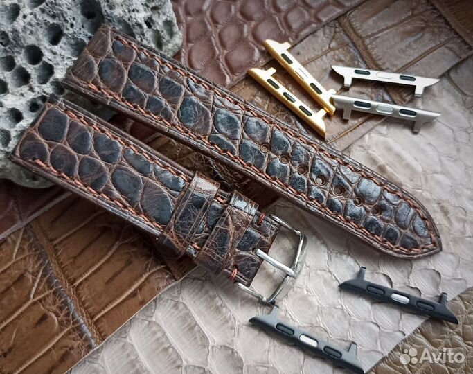 Ремешок для часов 22 мм из кожи телёнка коричневый