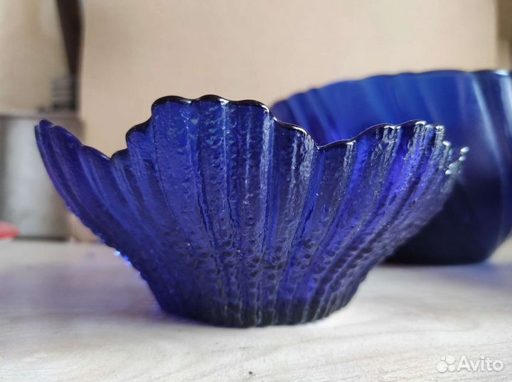 Ваза конфетница СССР синее стекло кобальт