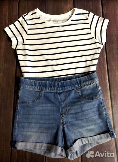 Комплект джинсовые шорты и футболка, р. 128
