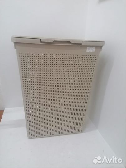 Корзина для белья Лофт violet, латте, узкая,с крыш