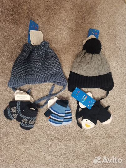Новые шапки и варежки пакетом 1-1,5 года (44-46)