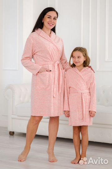 Халат женский из махры Нежность розовые полосы