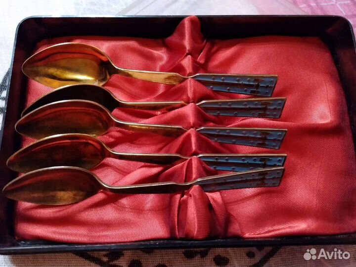 Кофейные ложки, серебро с позолотой и эмалью,ссср