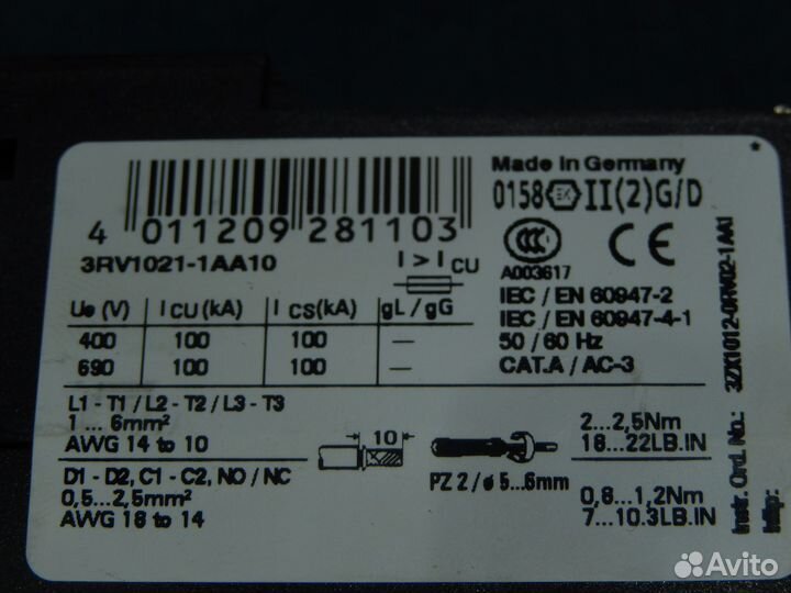 Автоматический выключатель 3RV1021-1AA10 Siemens