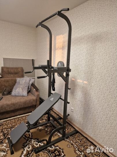 Напольный турник-брусья со скамьей Power Tower 3в1