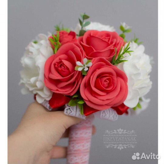 Букет невесты из фоамирана розы и пионы