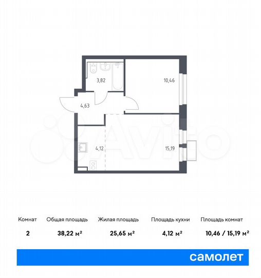 2-к. квартира, 38,2 м², 9/17 эт.