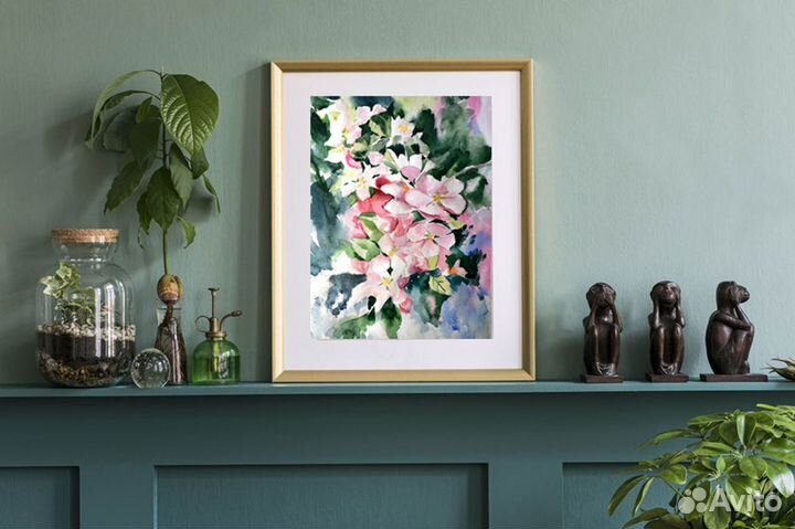 Картина Цветы Сакура Цветущая Ветка Акварелью