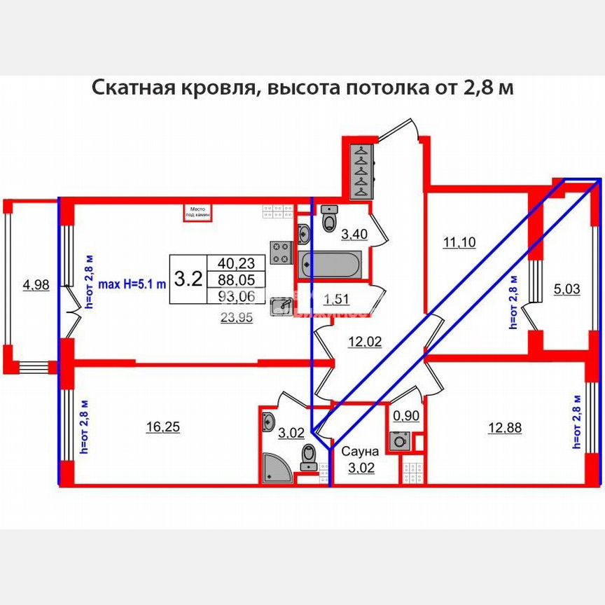 3-к. квартира, 88 м², 4/4 эт.