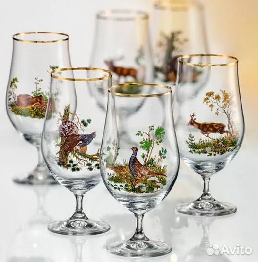 Набор для пива 4 шт. Охота Богемское стекло