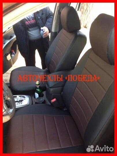 Чехлы Hyundai Santa-Fe 2 из экокожи чёрно-шоколадн