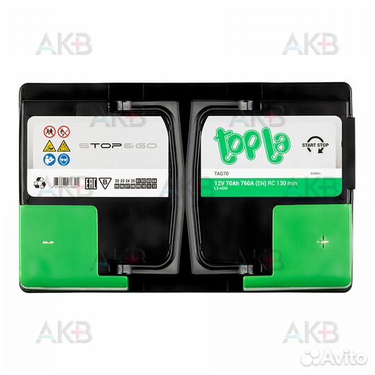 Аккумулятор автомобильный Topla AGM Stop-n-Go 70R