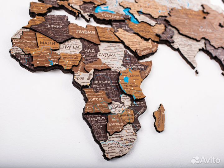 Деревянная карта мира 3D настенная, Стерлитамак