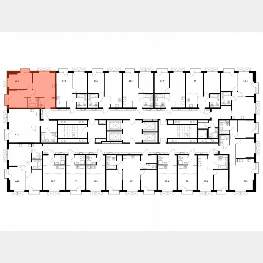 2-к. квартира, 48,4 м², 6/24 эт.