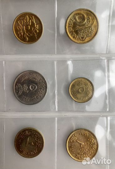 Египет 9 монет + купюра 5 пиастров в упаковке