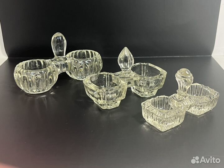 Солонки двойные старинные, стекло