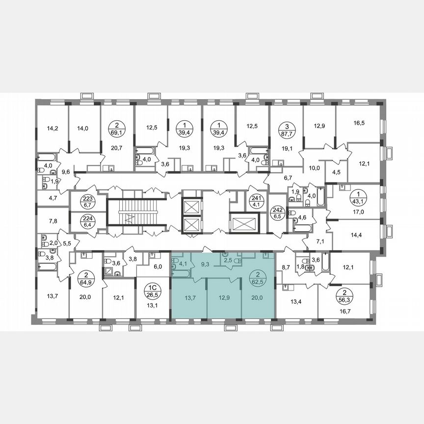 2-к. квартира, 62,5 м², 14/19 эт.