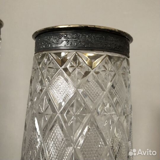 Хрустальная ваза с серебряным ободком