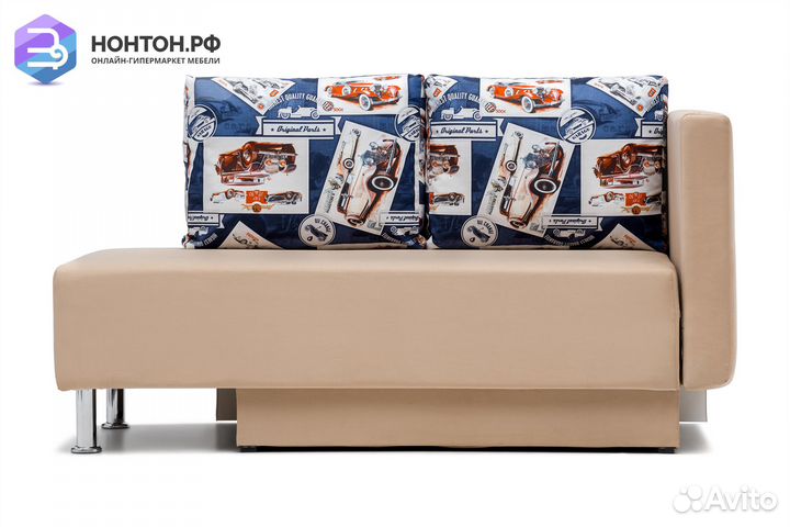 Кушетка еврокнижка Леон бежевая / синяя