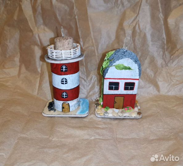 Домик и маяк из дерева, дрифтвуд (новые)