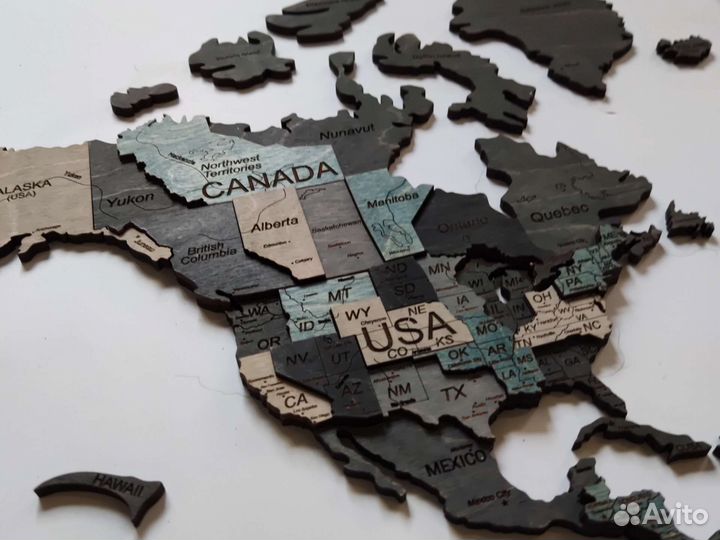 Карта мира настенная из дерева