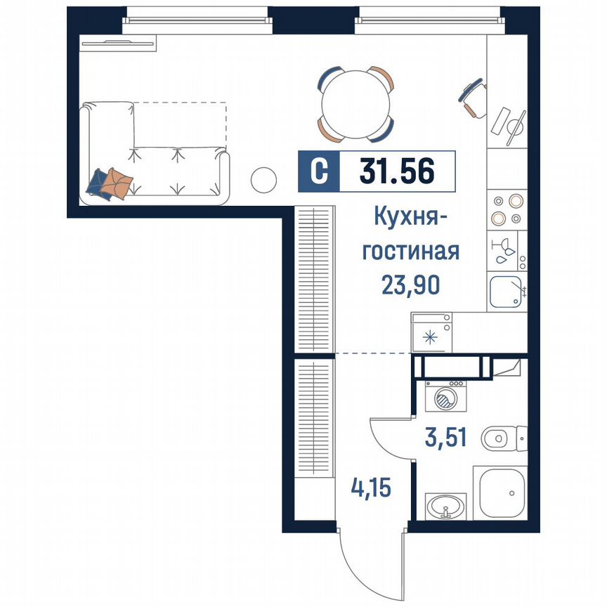 Квартира-студия, 31,6 м², 14/18 эт.