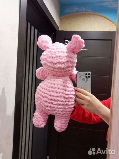 Игрушка бегемот вязаный 50 см