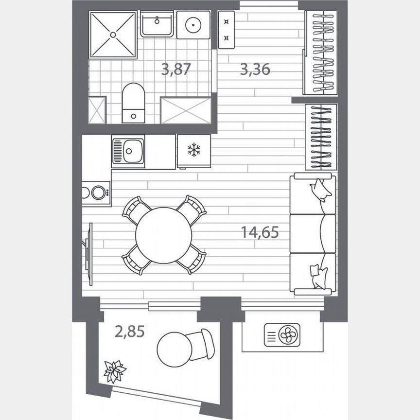 Квартира-студия, 22,7 м², 6/13 эт.