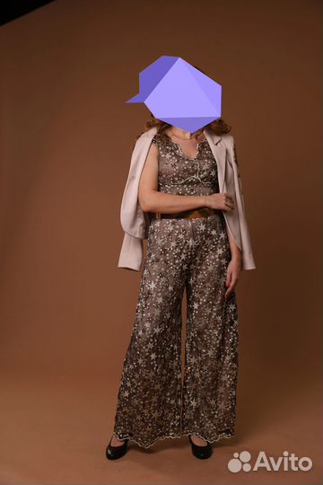 Шикарный вечерний, золотой комбинезон, р 44-46-48