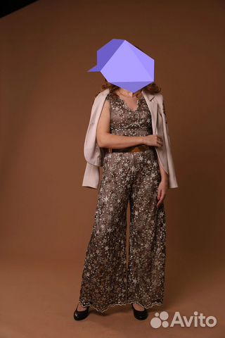 Шикарный вечерний, золотой комбинезон, р 44-46-48