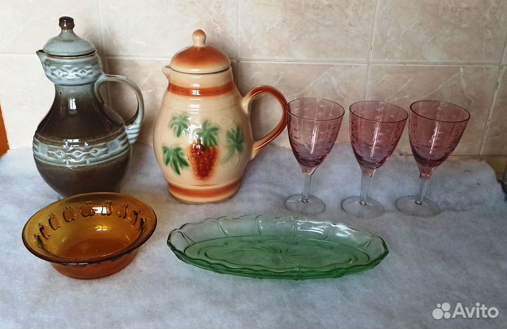 Кувшин Бокалы Салатник СССР Глина Стекло