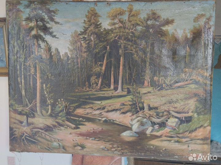 Очень старая картина холст маслом