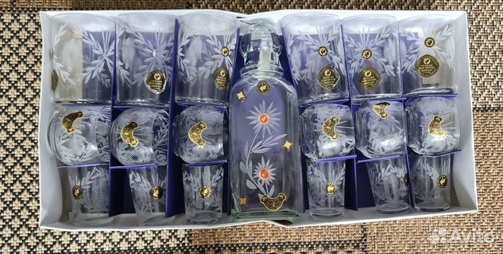 Хрустальный новый набор, графин, стаканы 19 предм