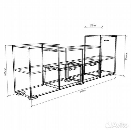 Тв-тумба Парус-951c ясень шимо светлый под тв теле