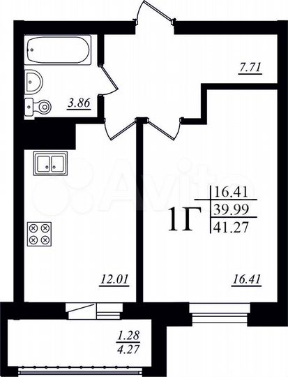 1-к. квартира, 41 м², 13/19 эт.