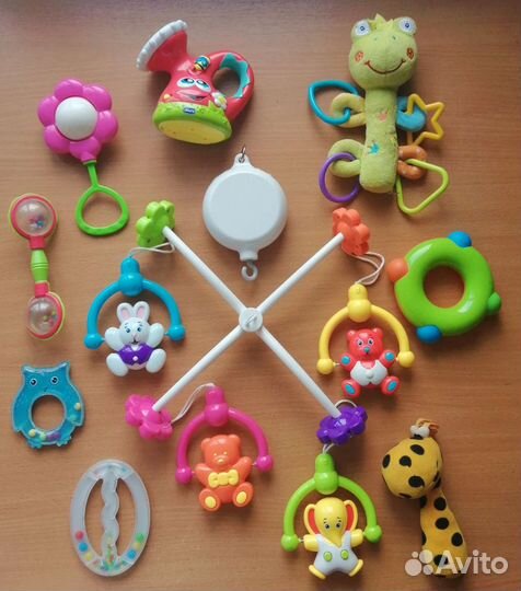 Детский мобиль, погремушки пакетом, горка