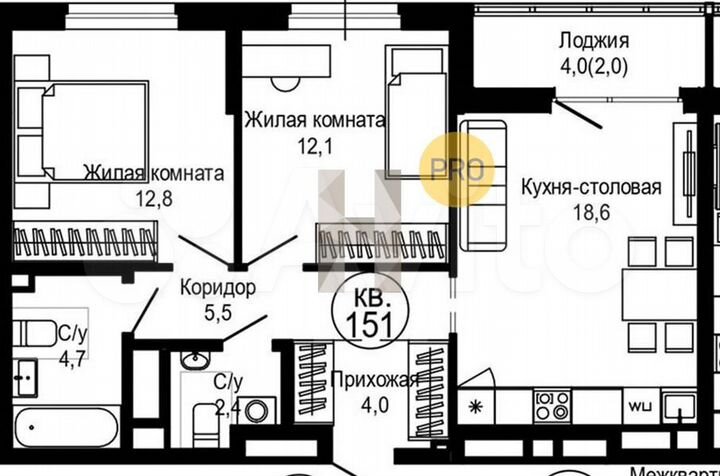 2-к. квартира, 62,1 м², 9/15 эт.