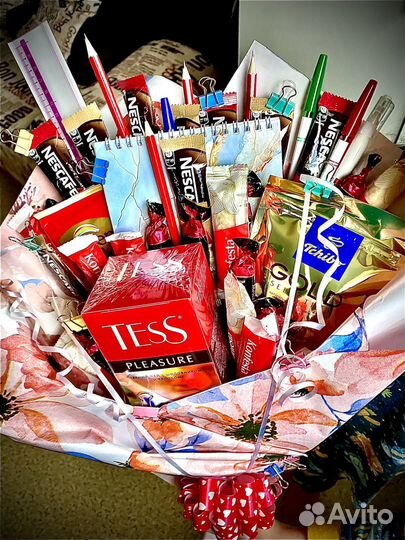 Подарочные букеты,конфеты,концелярия
