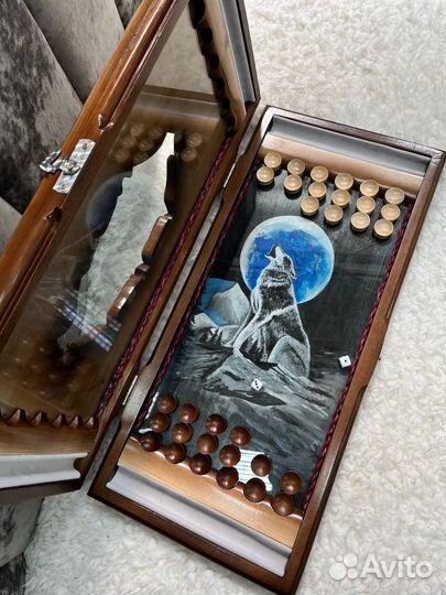 Нарды резные ручной работы со стеклом 