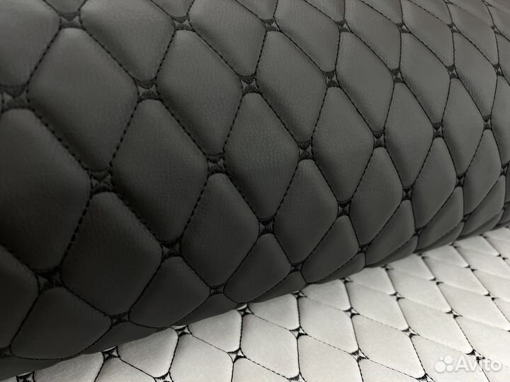 Экокожа стеганая черная черный ромб