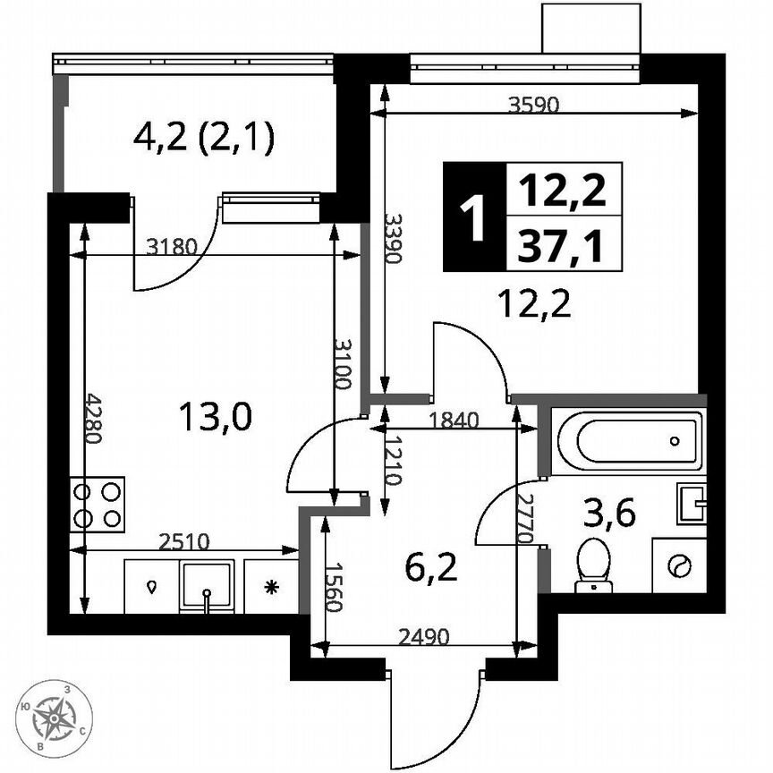 1-к. квартира, 37,1 м², 2/18 эт.